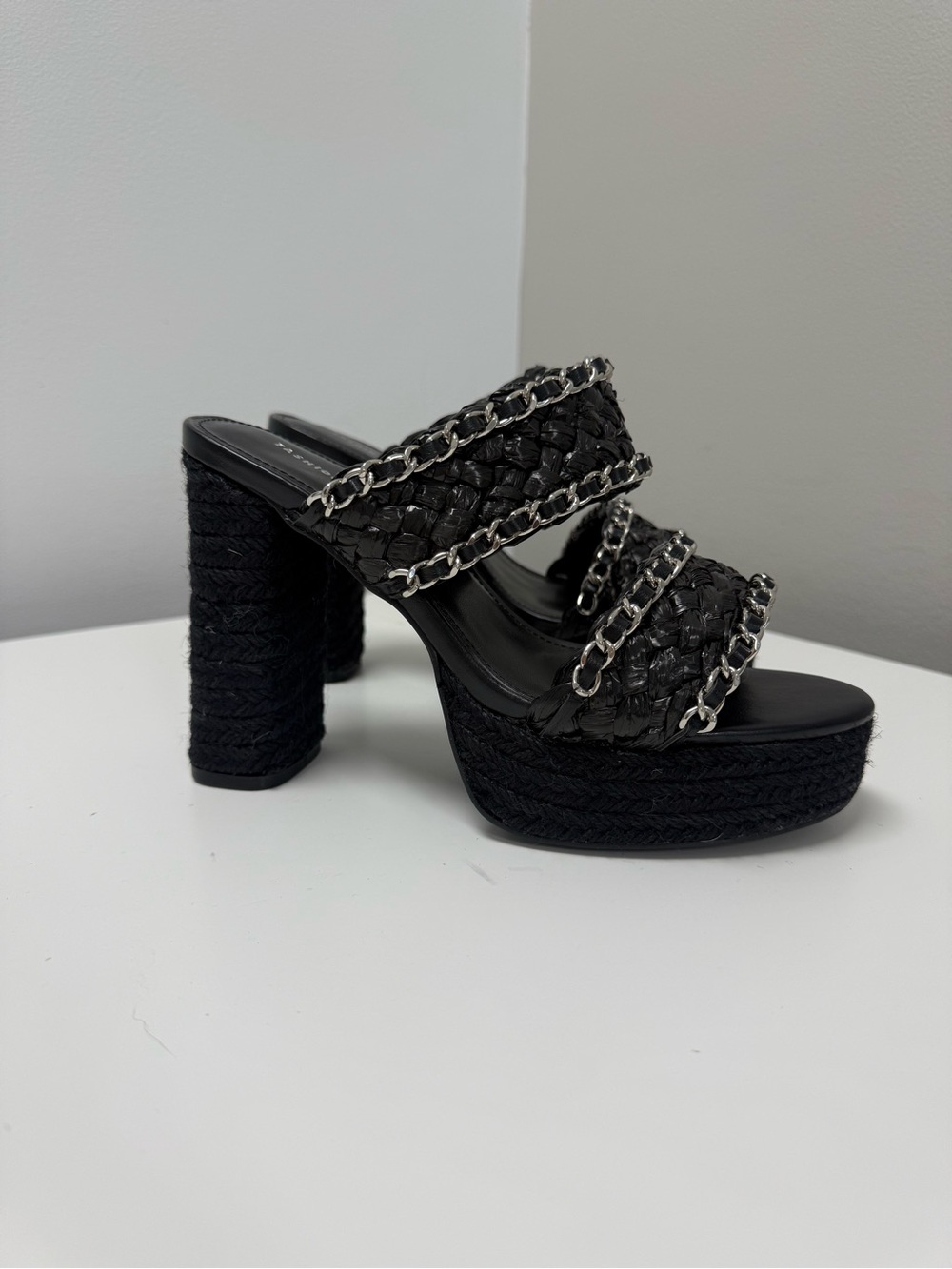 Fashion to Figure Black Braided Chain Platform Heels - Maia Block Heels